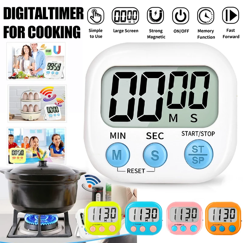 Digital Kitchen Timer for Cooking Big Digits Loud Alarm Magnetic Backing Stand Cooking Timers for Baking White