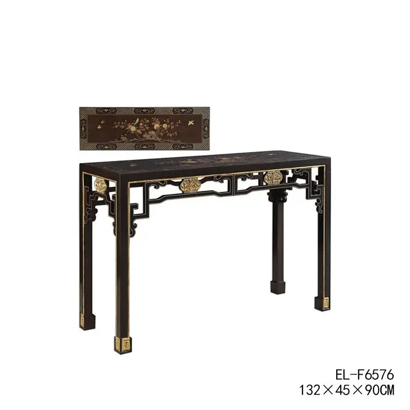 DSA luxury new Chinese classical solid wood red-brown sticker gold foil hand-painted peony coffee table corner