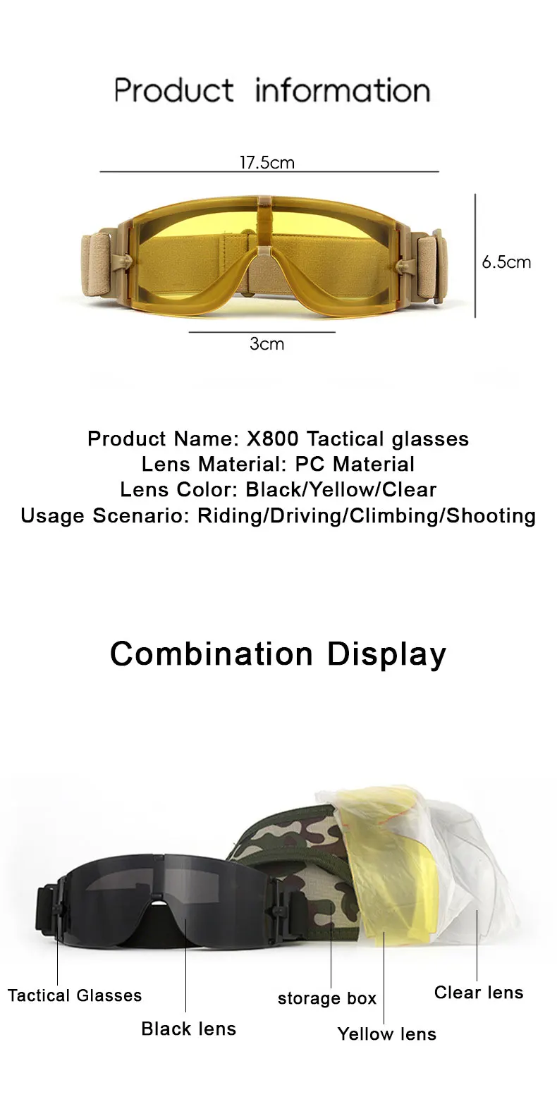 JSJM Gafas tácticas UV400 antiviento para tiro ciclismo montañismo - imagen 3