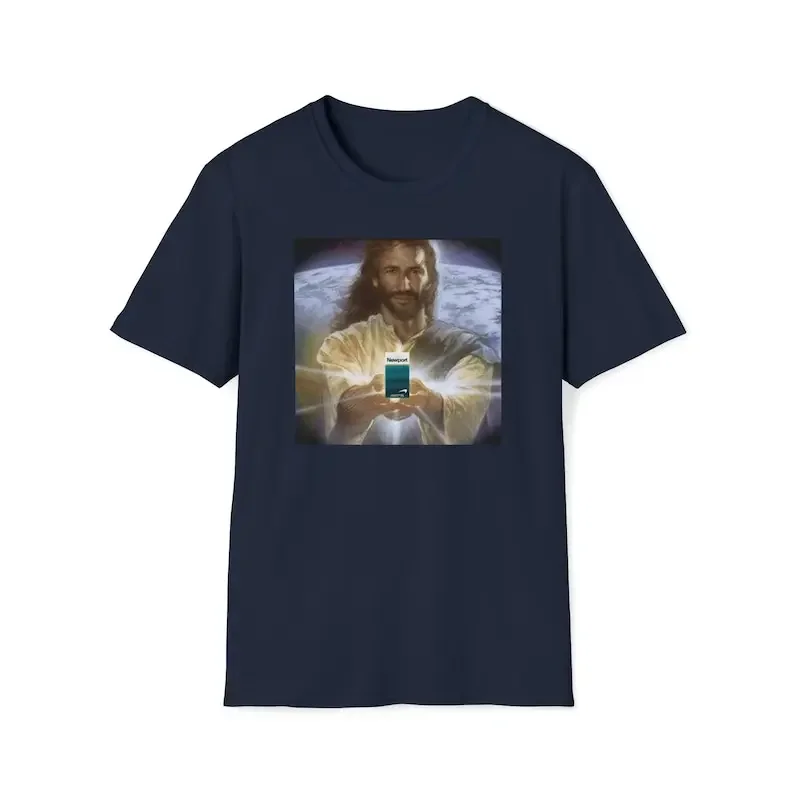 Jesus Holding Cigarettes | Newport Funny Meme T-Shirt Oddly Specific Weird Tees Graphic Print T Shirts Top Cotton Tee Men Tshirt