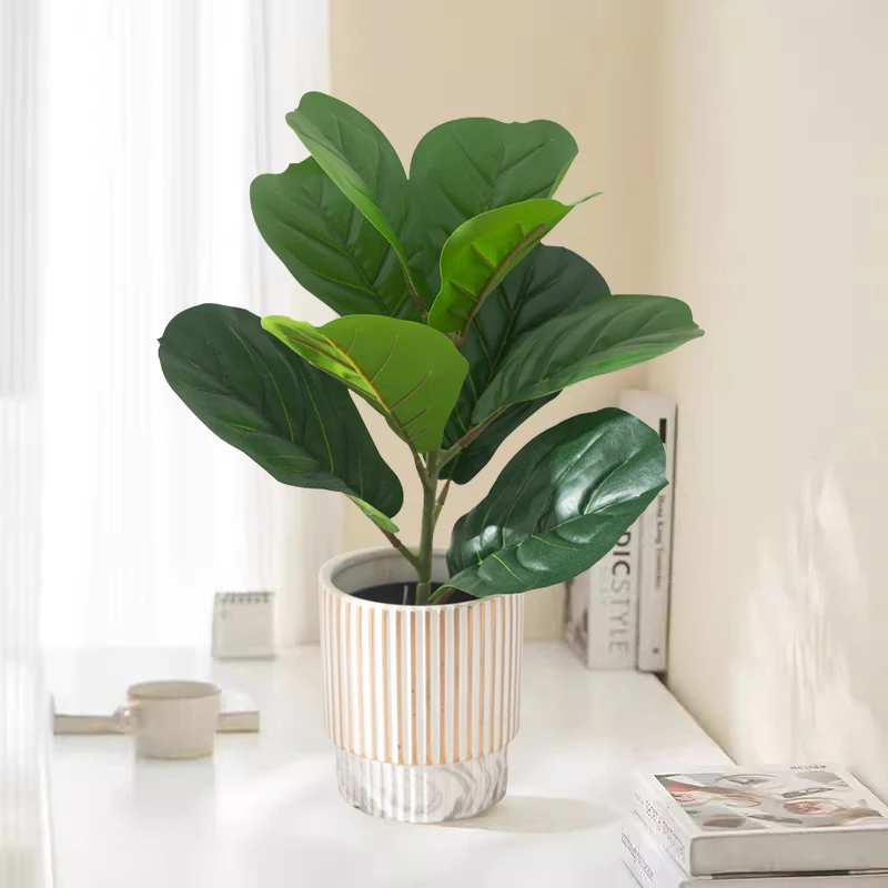 38 cm gefälschter Ficus-Baum, künstliche Geigenblätter, tropische Banyan-Pflanzen, Zweig, Kunststofffeigenbaum, Laub, Kunstgummi für Zuhause und Büro – Detail 3