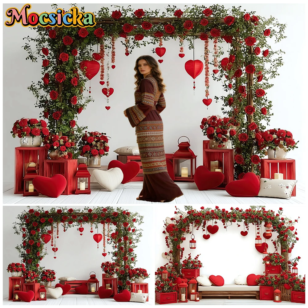 

Mocsicka Mother's Day Photography Backgrounds Home Red Rose Heart Love Decorations Woman Girl Kid Portrait Photo Studio Backdrop