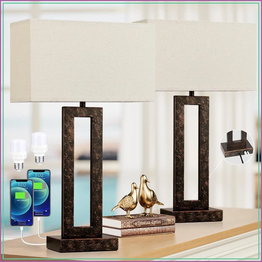 22" Touch Bedside Lamps Set of 2 with USB-C & A, 3-Way Dimmable Night Stand Lamps for Living Room, Bedroom, Beige & Brown