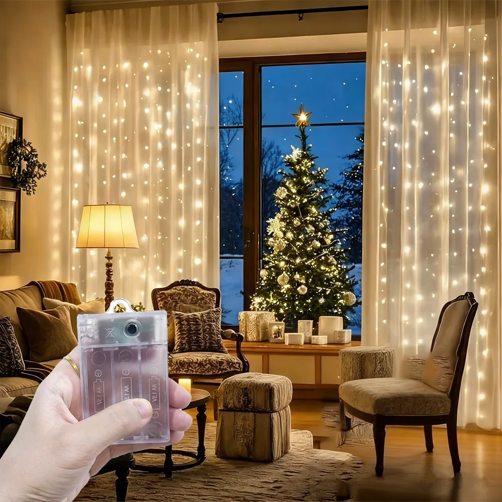 

Светодиодная гирлянда-штора на батарейках для декора дома и улицы, Рамадан 2026, День святого Валентина, Ид Мубарак, украшение для спальни