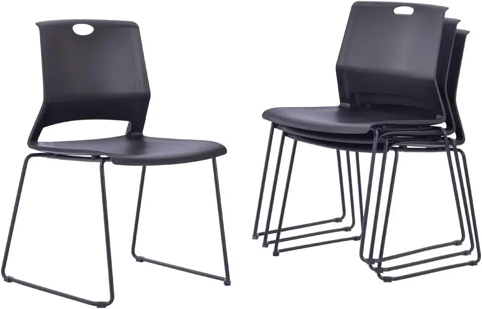 Stachairs Stackable Waiting Room Chairs Conference Room Chairs-Black (Set Of 4)