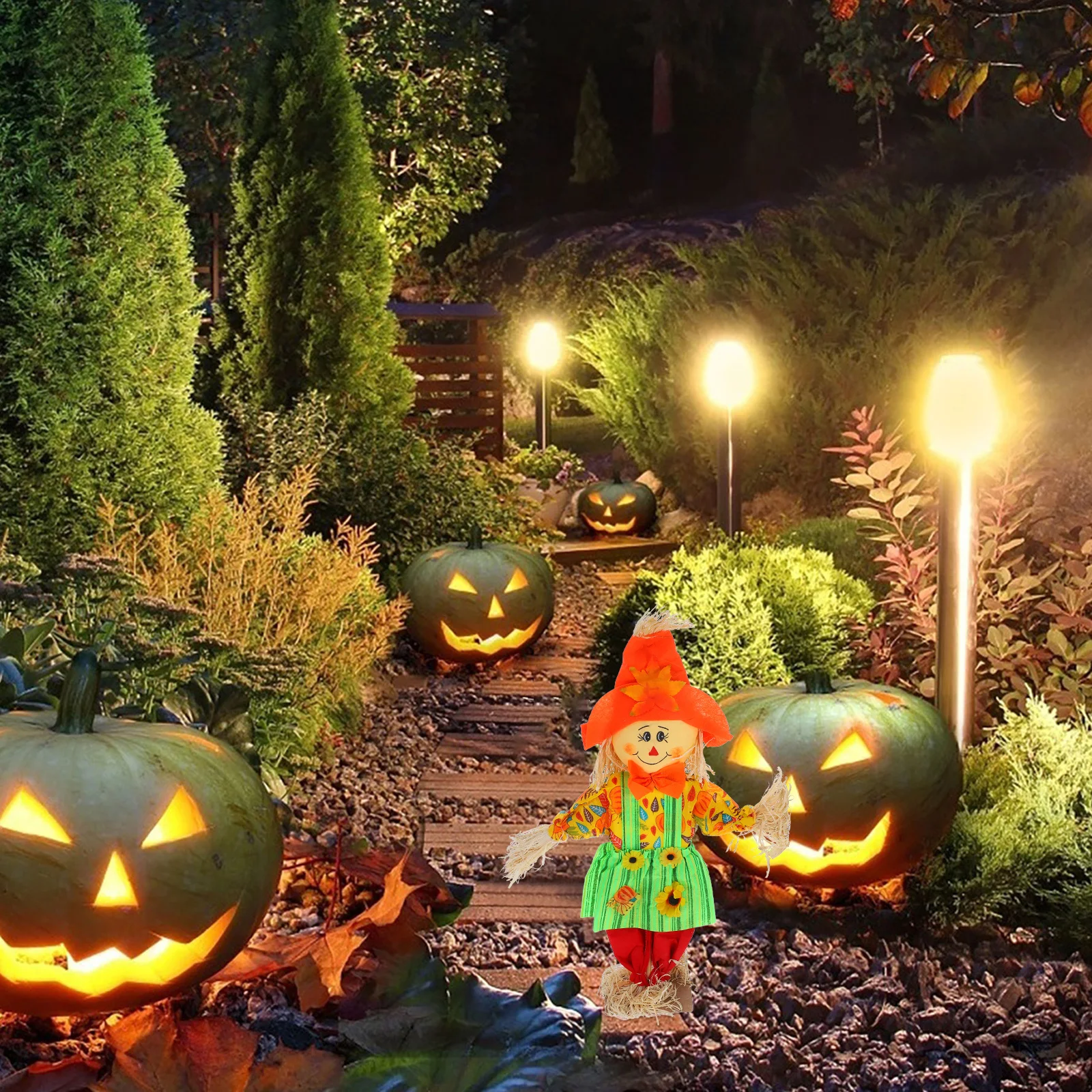 

Standing Scarecrow for Porch Fall Yard Decor Metal Girl Scarecrow Tabletop Harvest Seasonal Halloween Scarecrows