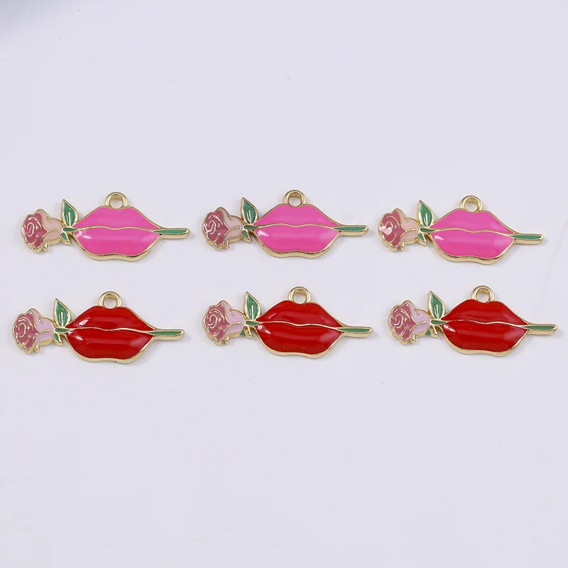 

Duarte 20Pcs/Lot Cute Enamel Lip Rose Flower Charms Pendants for Jewelry Making Drop Earrings Necklaces Bracelet DIY Accessories