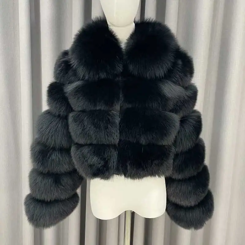 Winter Ladies Cropped Fur Coats Casual Fashion Square Neck Long Sleeves High Quality Real Fox Fur Jacket