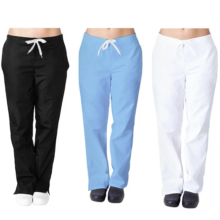 Pantalones médicos de Color liso para enfermeras, ropa de trabajo de laboratorio y Hospital, cintura elástica, accesorios