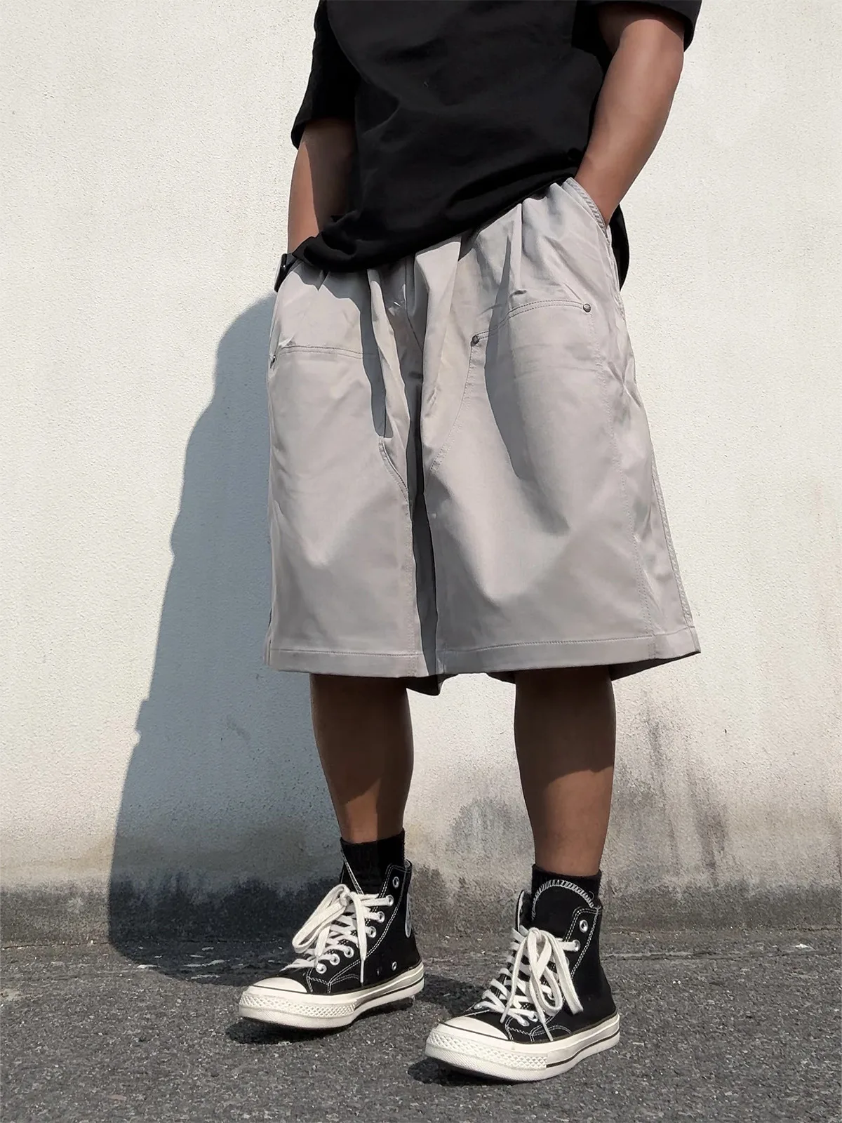 

LFG 2025 Spring Summer Men's Casual Workwear Pants Loose Fit Straight Leg Metal Decorative Belted Casual orts