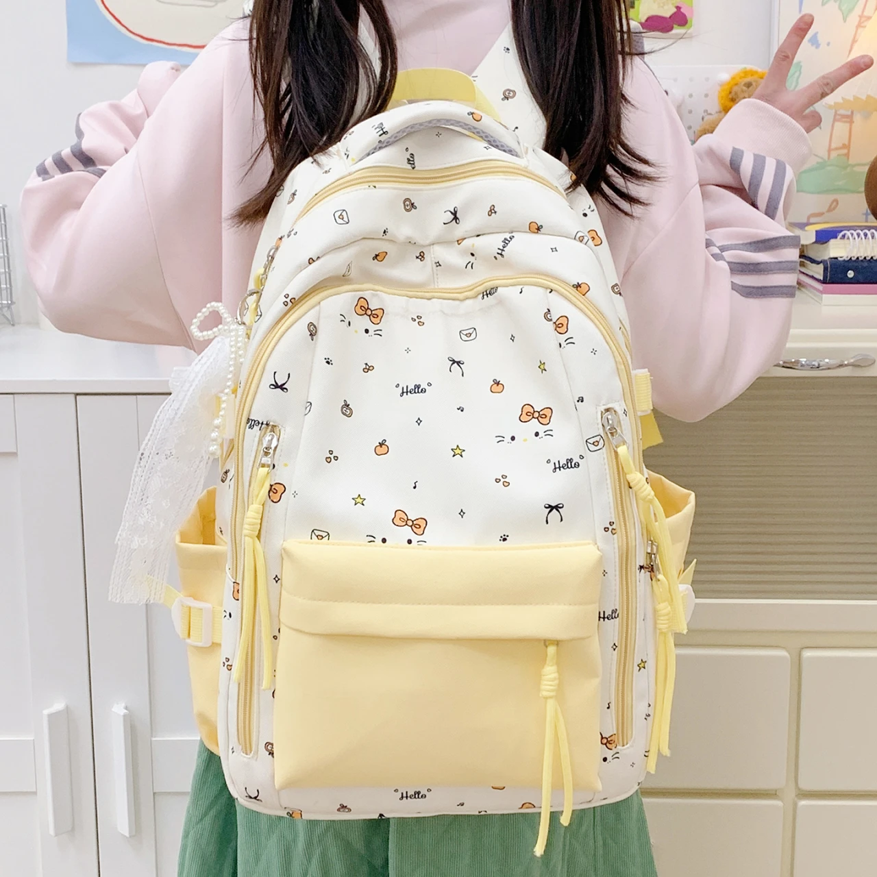 tiptoegirls-kawaii-print-backpack-for-girls-yellow-white-cute-school-bag-large-lightweight-travel-daypack-for-students-teens-bag
