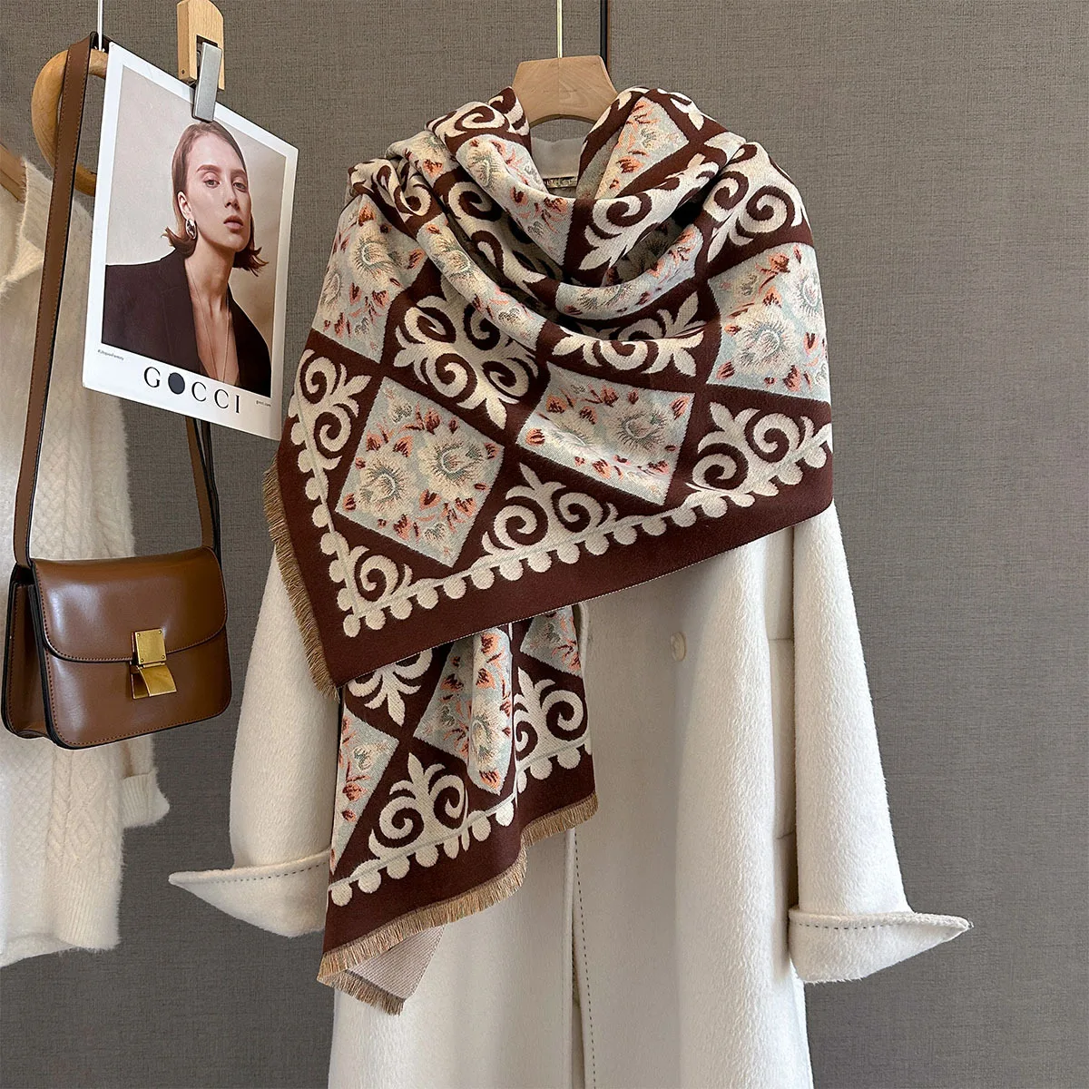 Neue Mode Winter Duplex Druck Kaschmir Schal Frauen Hohe Qualität Verdicken Wrap Schal Damen Pashmina Jacquard Schals Luxus – Detail 9