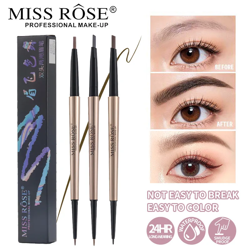 

MISS ROSE Double-ended Eyebrow Pencil Natural Clear Long Lasting Waterproof Sweatproof Smudge-proof No Fade Dual Use Brow Makeup