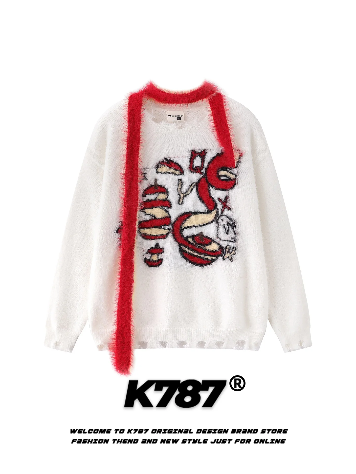 

Женский вязаный свитер K787 в американском стиле с узором, свободного кроя, с круглым вырезом, с длинными рукавами, осенний топ