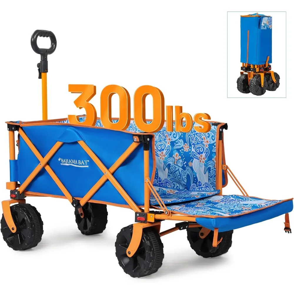 

49 Inch Extra Long Beach Wagon with Big Wheels for Sand, Collapsible Utility Beach Cart Heavy Duty Folding Wagon,Ideal