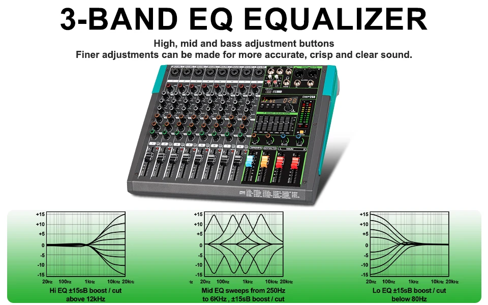 Professioneller Audio-Mixer Depusheng MG8 8-Kanal-Soundboard-Konsole DJ-Mischpult-System-Interface mit eingebautem 256-Reverb-Effekt – Detail 5
