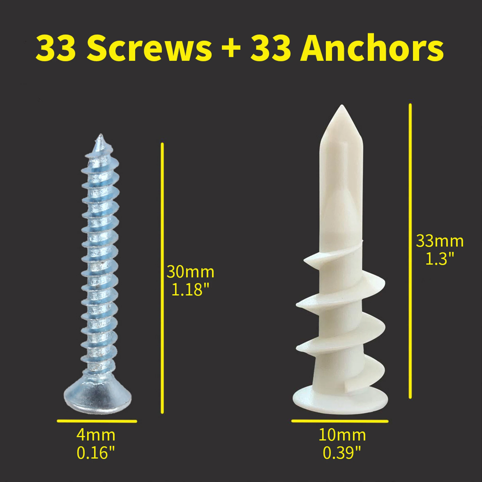 66 buah jangkar Drywall, jangkar dinding dan sekrup untuk Drywall, 33 jangkar Self-Tapping + 33 #8x1-1/8 ''sekrup