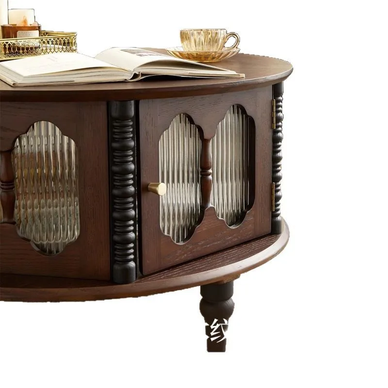 Retro solid wood coffee table small apartment medieval living room home TV cabinet combination round tea table long rainbow gla