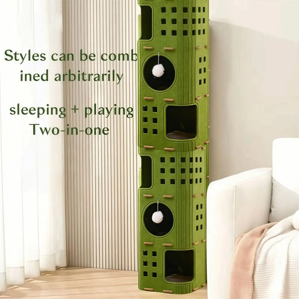 Japanese Style 2 Floors/3 Floors Cat House with Holes All-in-one Cat Bed Green Durable Cat Castle House Pet House