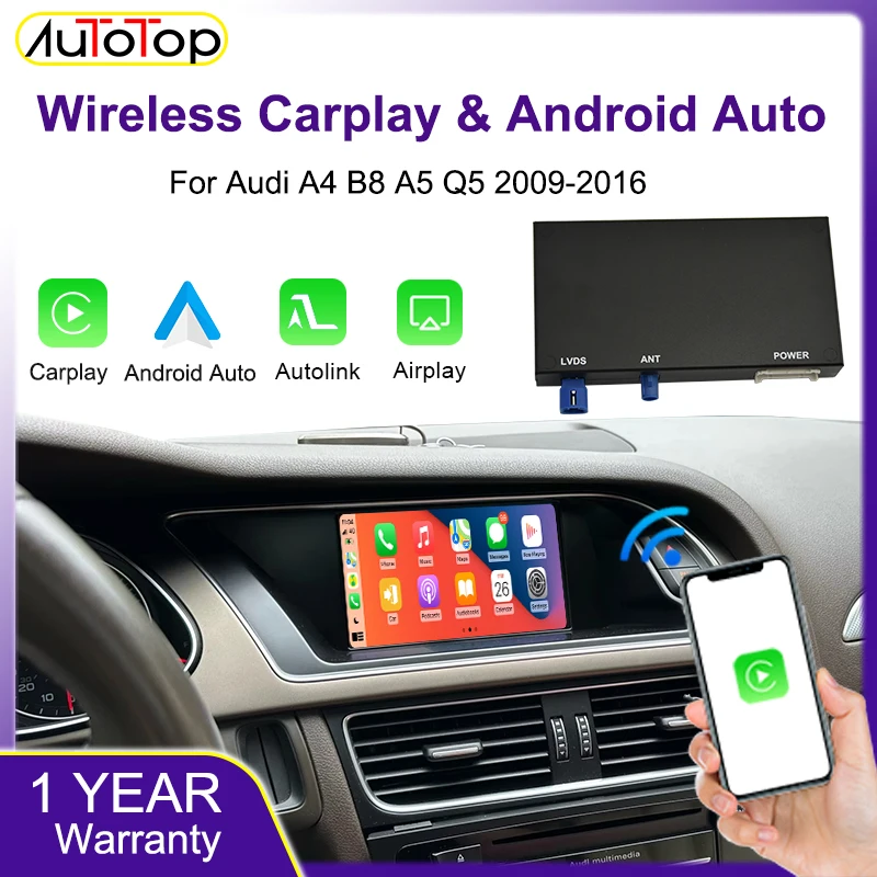 AUTOTOP Wireless Carplay Android Auto Decoder Interface für Audi A4 A5 Q5 S5 2009-2016 MMI 2G MMI 3G mit Bluetooth Navigation Mirror Link