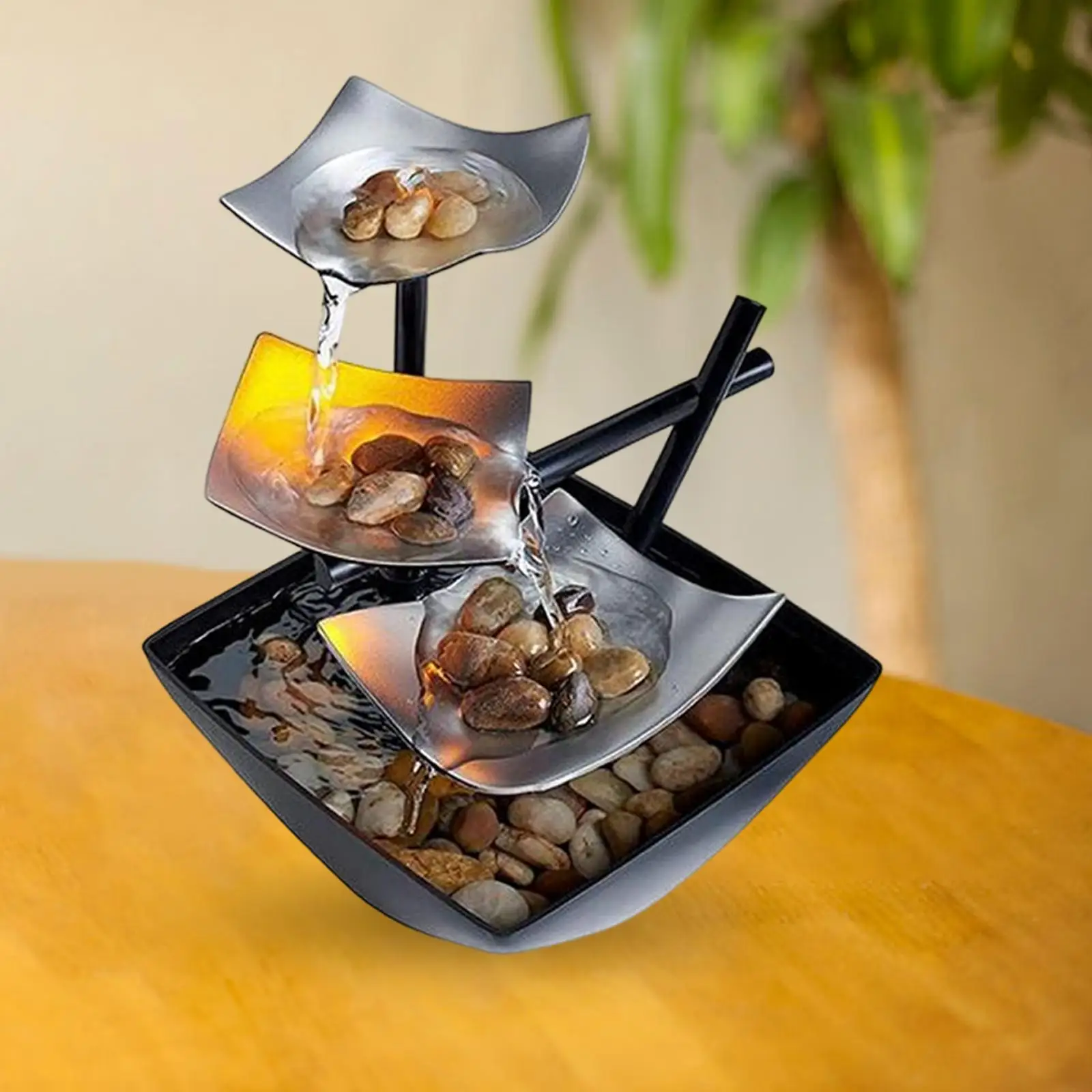 Tabletop Water Fountain Minimalist Water Desktop Fountains Indoor USB Waterfall Fountain for Indoor Feng Shui Home Decoration