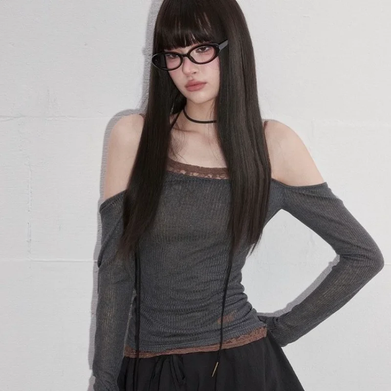 

Pure Desire с большим вырезом и вертикальным узором, длинным рукавом, новый стиль, кружево, плотно, сладкий, пряный