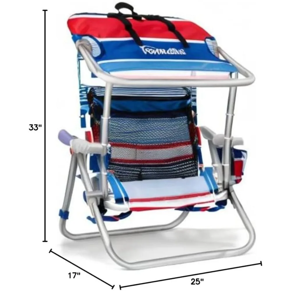 Cooler + mochila dobrável cadeira de praia com 5 posições, barra de toalha, bolsa térmica XL, rede de armazenamento, copo e suporte para telefone, fogos de artifício