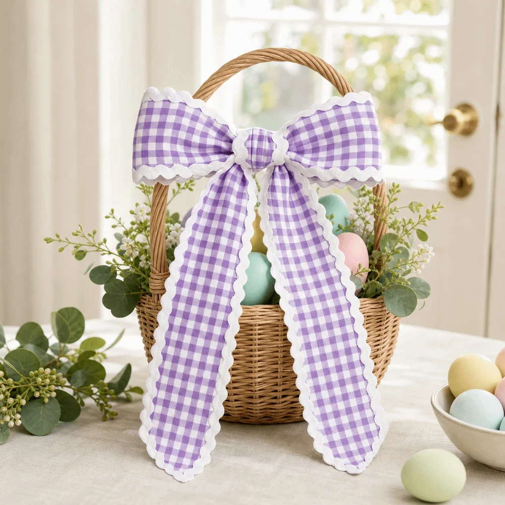 Versatile Cloth Wreath Sashes Gingham Canvas Ric Rac Trim Garland Ribbon Wave Trim Decorative Sashes Shower