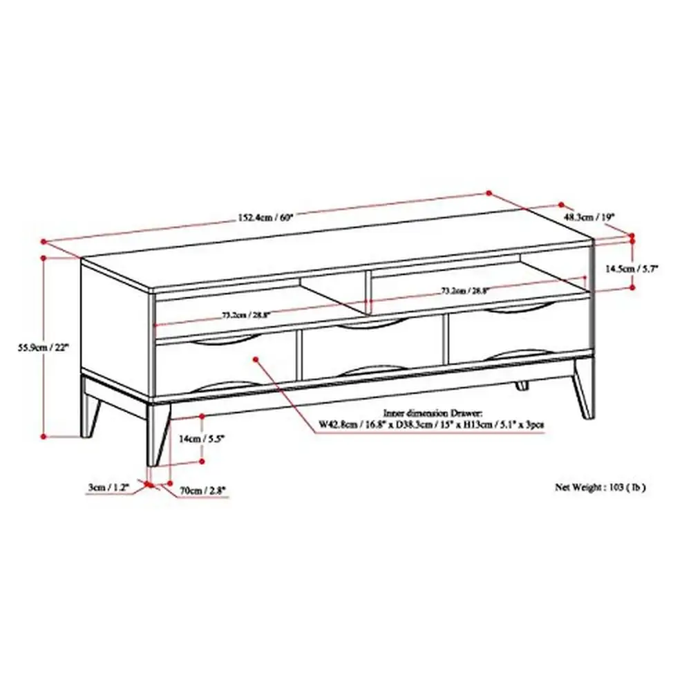 Universal TV Stand Solid Wood Cabinet Storage Shelves 60