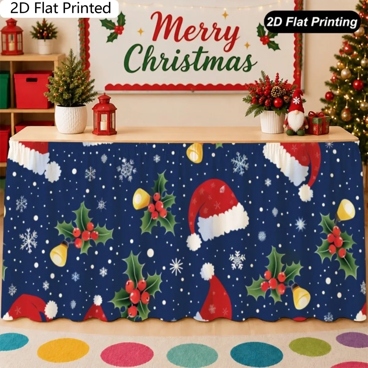 1. PC table skirt tablecloth  2D plane printing  Christmas table skirt
