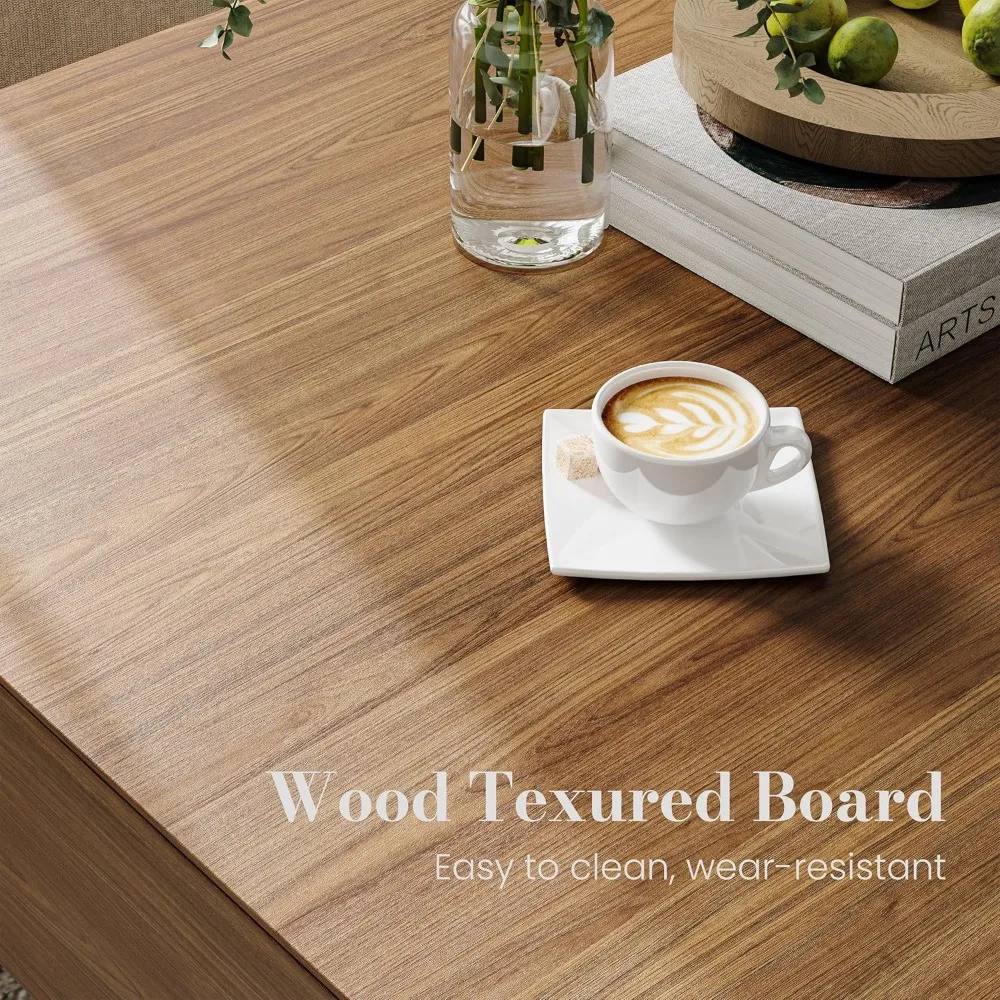 طاولة قهوة مربعة حديثة مع مساحة تخزين، طاولة قهوة خشبية مقاس 35.43 بوصة لطاولة غرفة المعيشة من خشب الجوز، مجمعة بالكامل #6