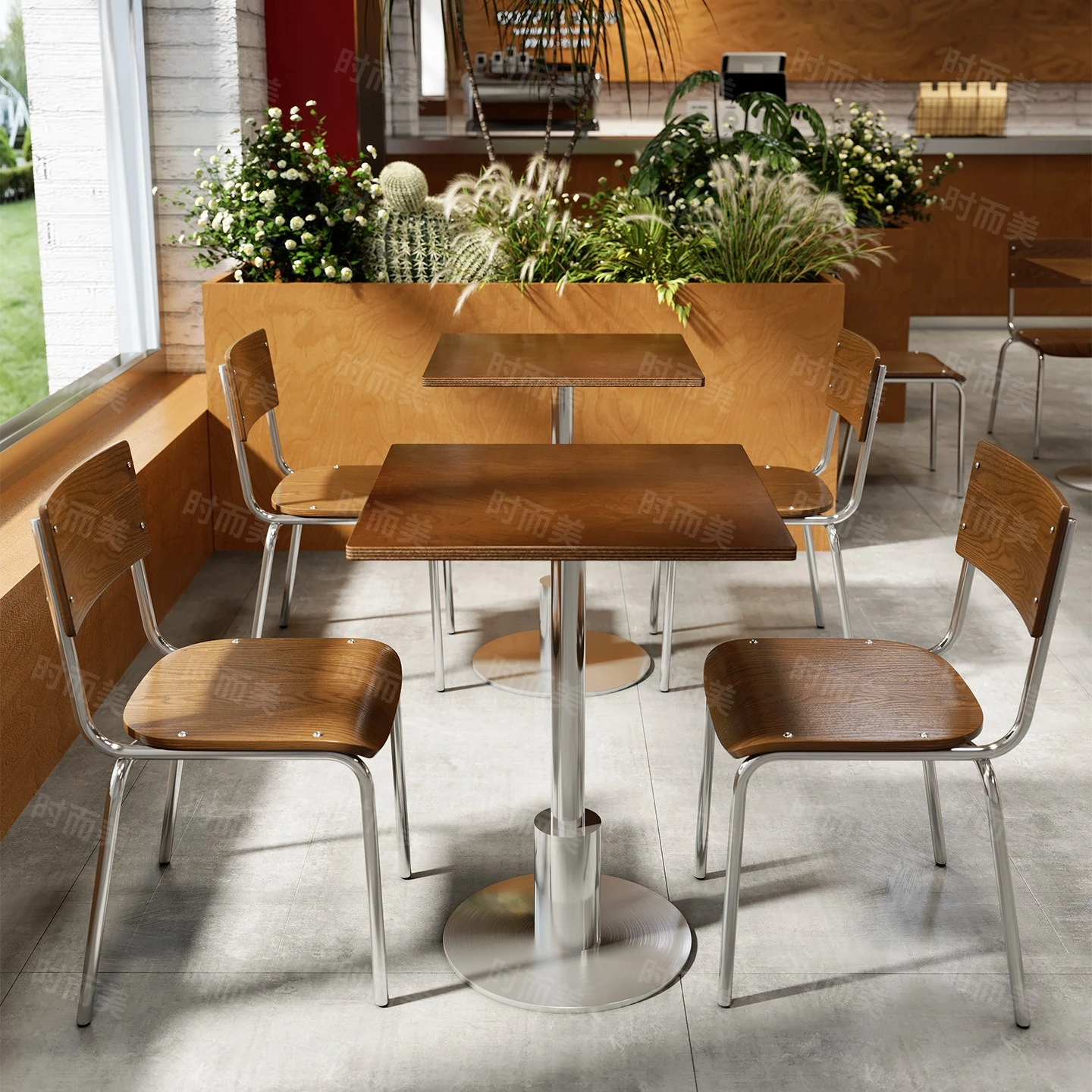 Korean restaurant, café, ocean board table and chair combination, milk tea bakery, simple dining shop