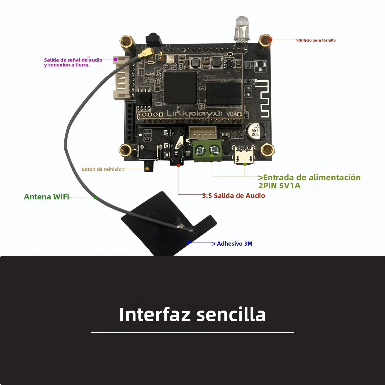 Imagen 5: D10 WiFi y Bluetooth 5,0 Audio recibir módulo Bluetooth I2S salida analógica ESS9023 placa de salida con Airplay DLNA Wifi Audio