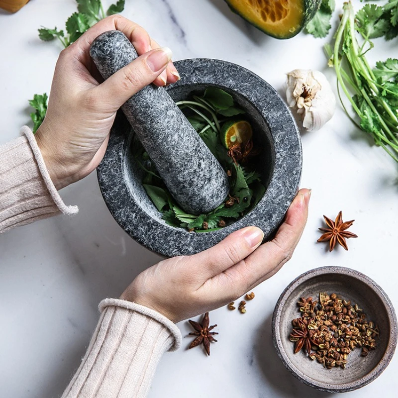 Mortar and Pestle Set Heavy Natural Granite Spice Grinder Bowl, Herb Crusher, Make Fresh Guacamole at Home