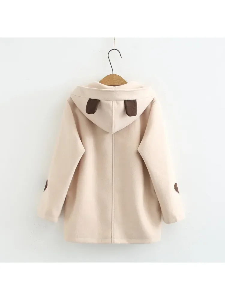 High Quality Kawaii Sweet Bear Women Woolen Coats Jacket Autumn Winter New Girls Thick Warm Hooded Woolen Coat and Jackets