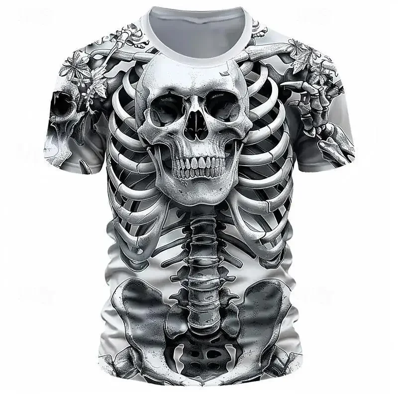 Halloween Skeleton Skull 3D Print T-Shirt Uomo Donna O-collo Manica Corta T-Shirt Oversize Harajuku Y2k Tees Top Per Bambini