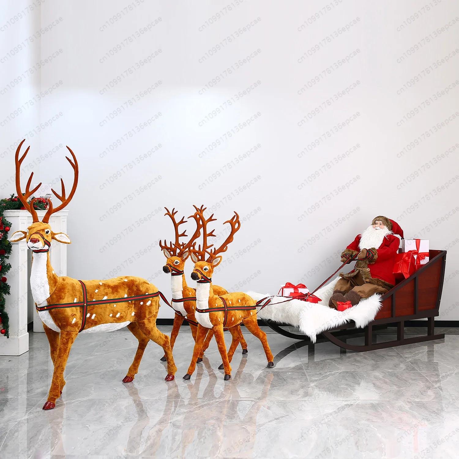 Christmas decoration large Santa elk reindeer sleigh car deer car cover scene
