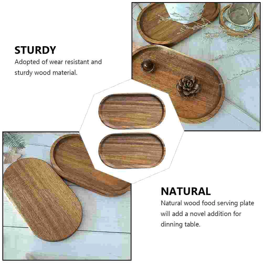 2 Pcs Acacia Solid Wood Tray Glass Dishes Background 12 Units Cupcake Candy Retro Decor Jewelry Trays Bowl Wooden Plate