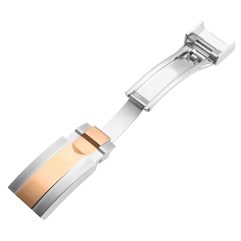 مشبك ساعة من الفولاذ المقاوم للصدأ 16 ملم لآلة رولكس الغواصة باللون الفضي والأسود والذهبي الوردي للرجال والنساء بإبزيم قابل للطي وإكسسوارات الساعة