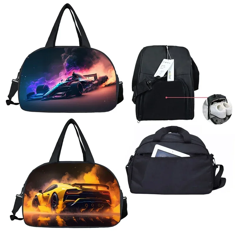 Cool Sport Racing Car Print Travel Totes Men Handbag Large Capacity Duffle Bag multifunctional Gym Sport Travel Bag Shoes Holder