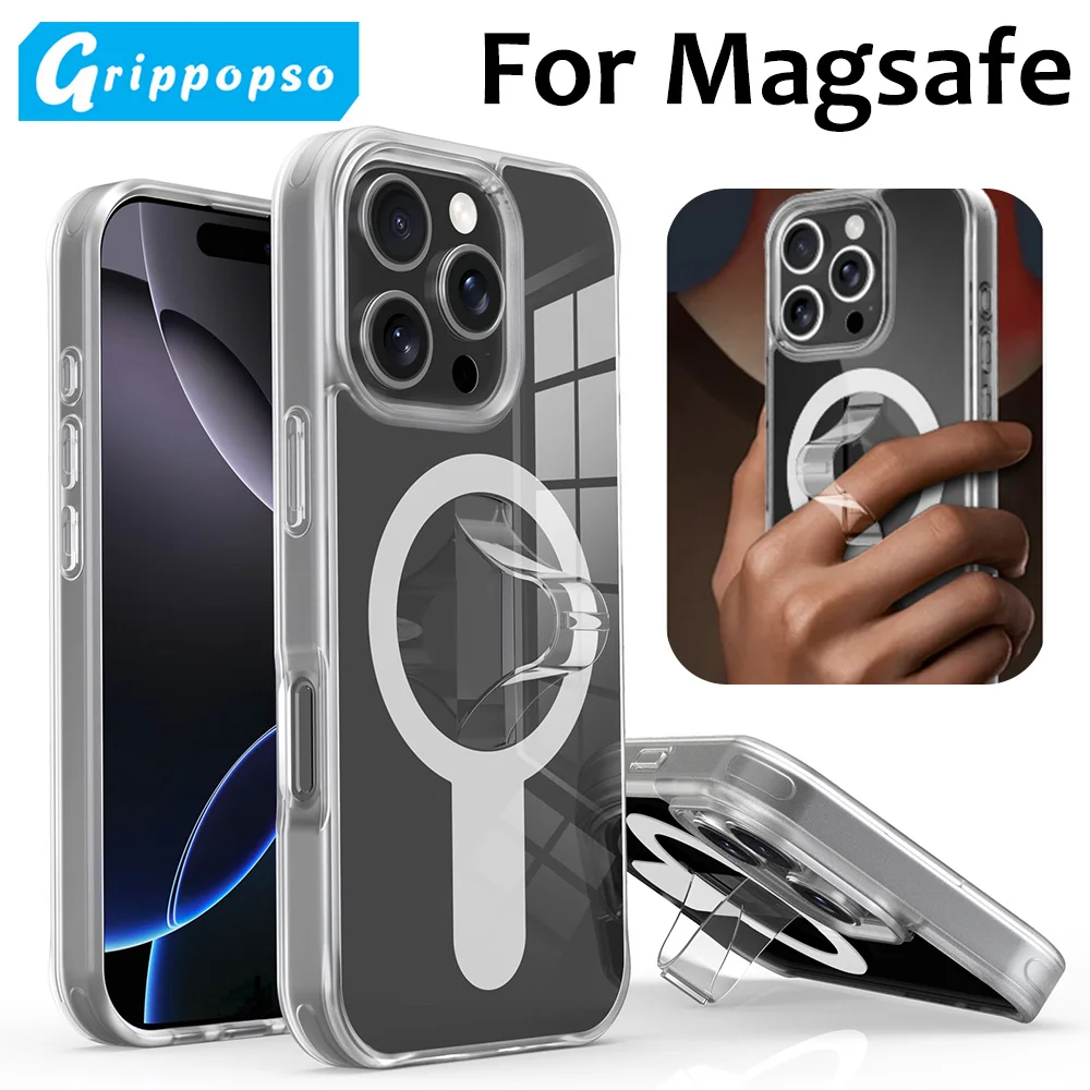 

Магнитный чехол Grippopso с держателем для iPhone 16, чехол Pro Max Plus, чехол для беспроводной зарядки, чехол для ПК, телефона