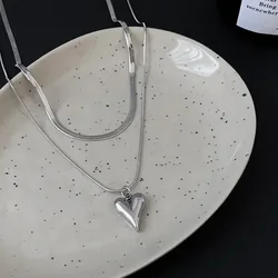 Double Layered Love Heart Pendant Necklace for Women Simple Necklace Chain Jewelry Wholesale
