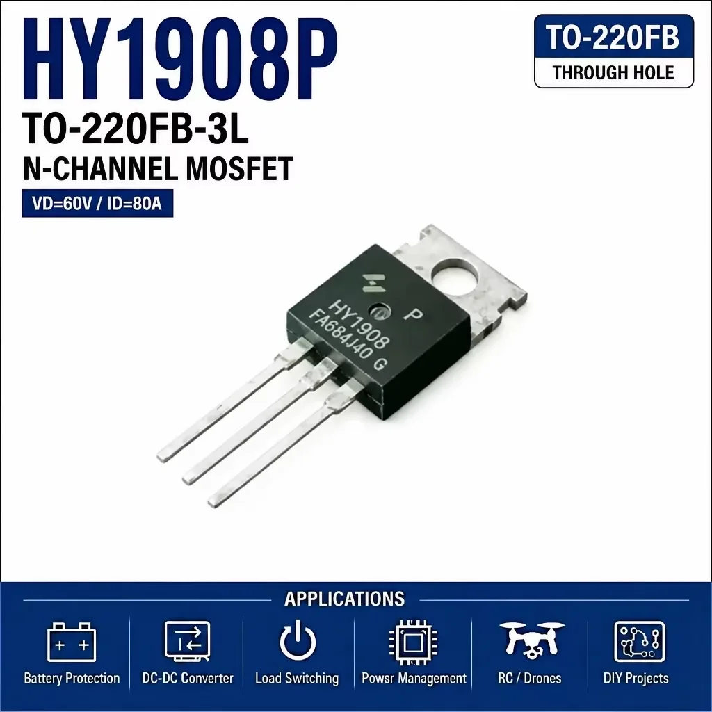 (10 pcs) HY1908P TO-220FB-3L (Marking HY1908) - N-Channel MOSFET 80V 90A 7.0mΩ