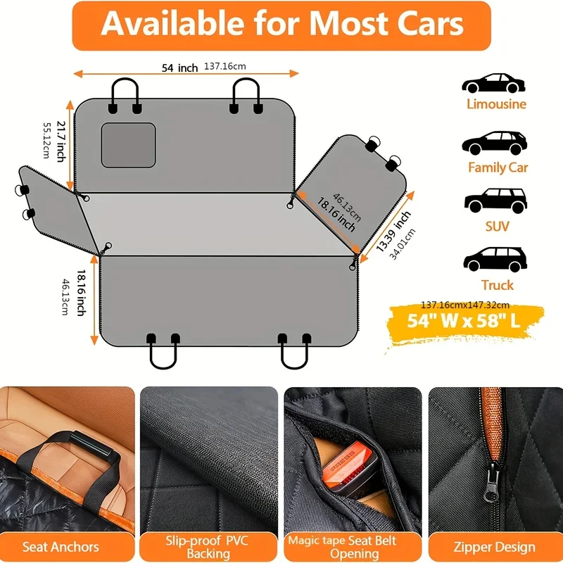 Waterproof Dog Car Seat Cover Heavy Duty Pet Hammock Scratchproof Back Seat Protector for Cars Trucks SUVs