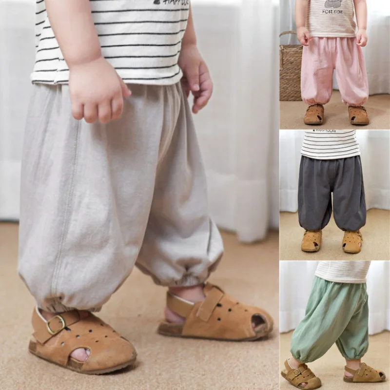 Infant Toddler Boys Girls Summer Pants Soft Rayon Cotton Cool Mosquito Air Conditioning Long Lantern Pants