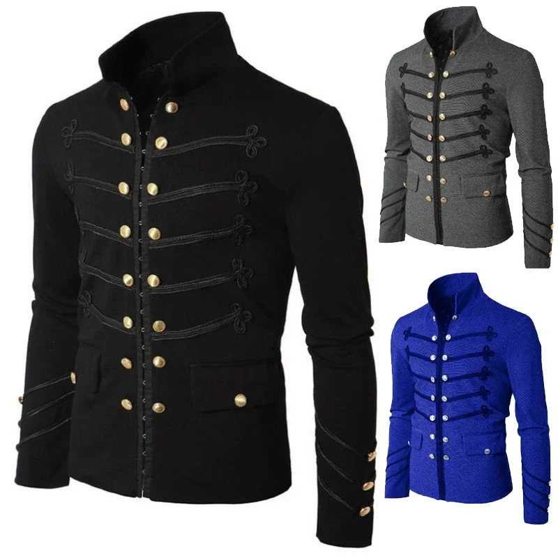 

Adult Man Purim Victorian Gothic Style Jacket Zipper Christian Medieval Knight Coat Solid Middle Ages Male Carnival Cos Blazer