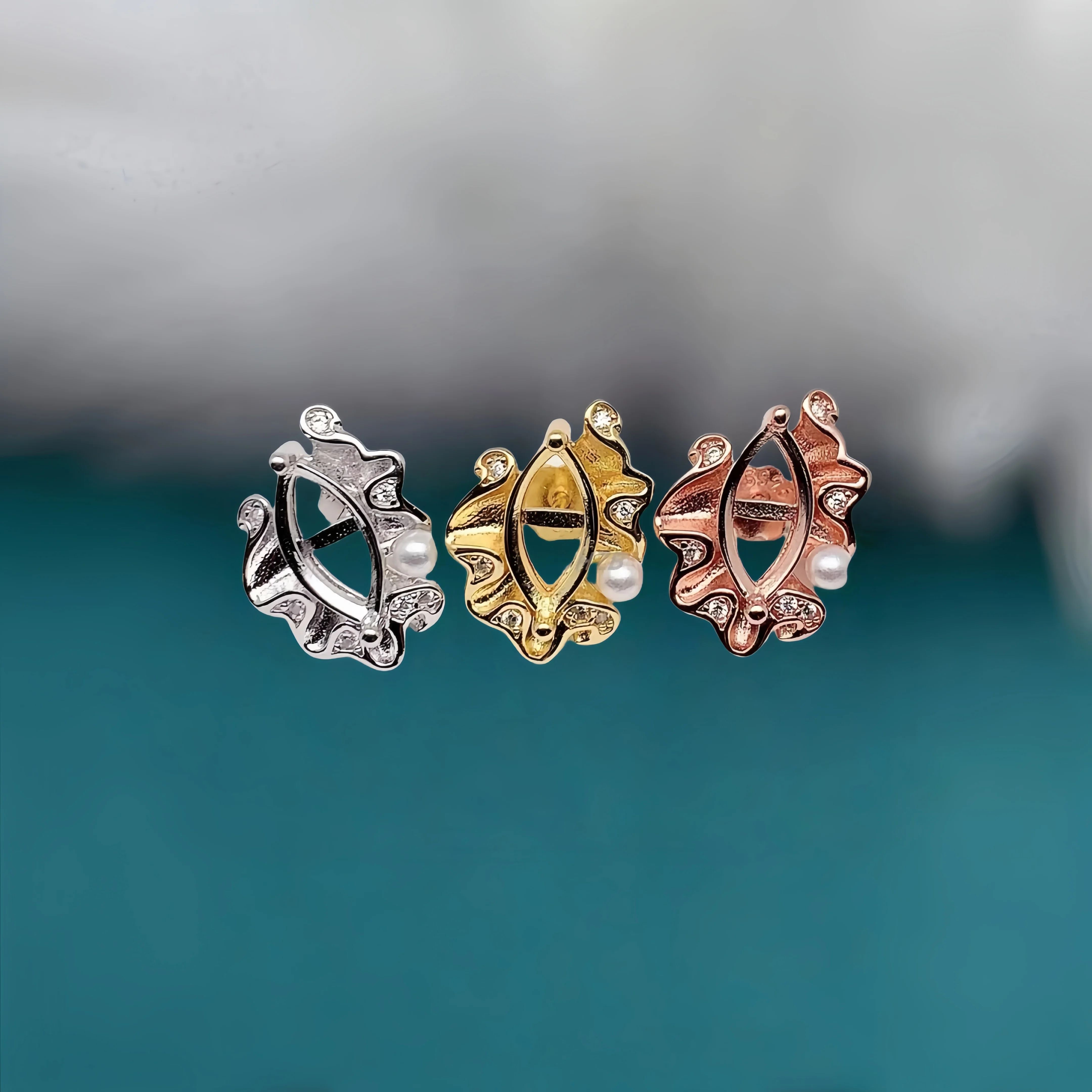 L 5*10mm Horse Eye Shape Stone Settings S925 Sterling Silver DIY Empty Holder Flower Earring Fine Design Light Luxury 3 Colors