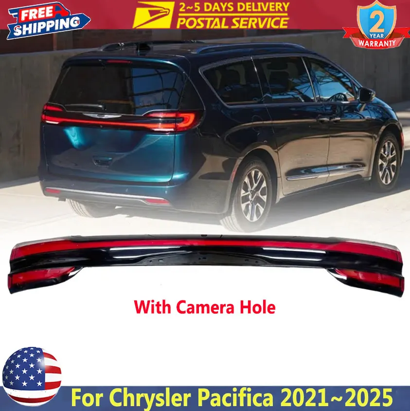 LED Rear Tail Gate Light For Chrysler Pacifica 2021~2025 DRL Brake Light Rear Bumper Through Taillights Assembly W/Camera Hole