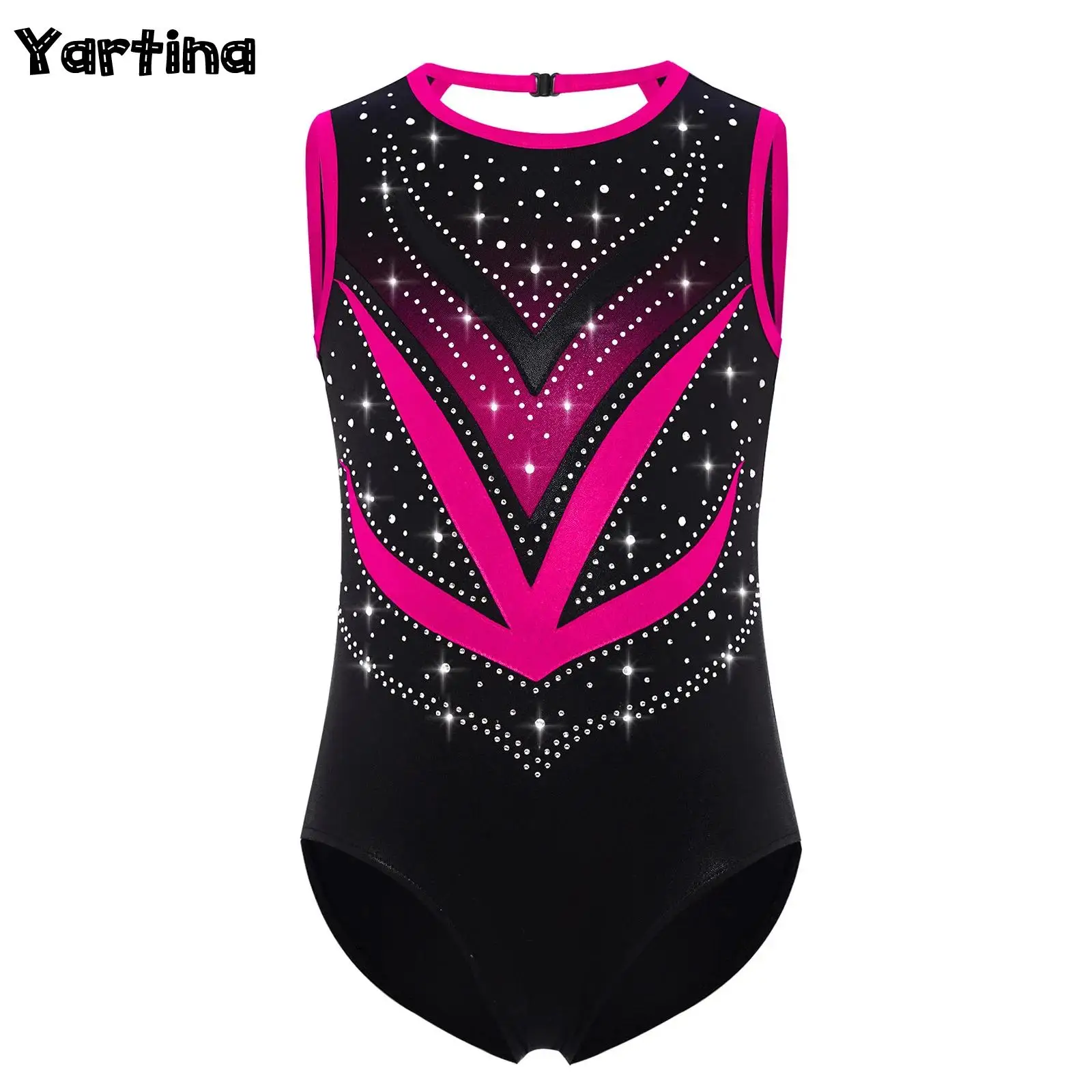 

Kids Girls Metallic Rhythmic Gymnastics Leotard Ballet Dance Performance Costume Shiny Rhinestones Acrobatics Bodysuit Dancewear