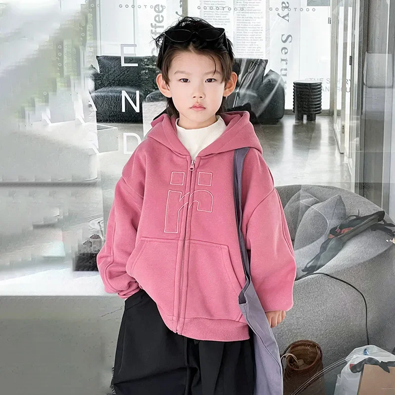 

Children's Autumn and Winter Clothes Boys' Fleece-Lined Jacket Baby Hoodie Cardigan 2023 New Little Boy Padded Top